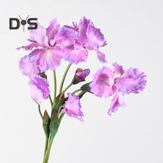 Artificial Iris Branch with Stem Green Leaves Home Wedding Party Faux Flower Floral Arrangement Indoor Outdoor Decoration Photo Props