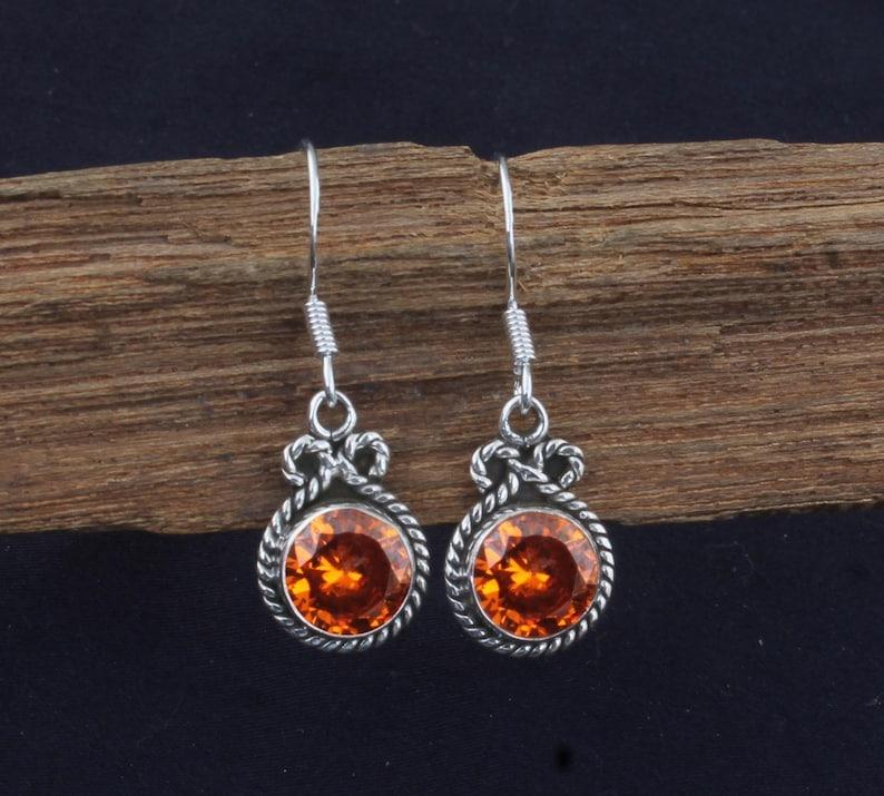 

Solid 925 Sterling Silver Orange CZ Handmade Designer Drop Earrings Boho Earrings Anniversary Gift Earrings