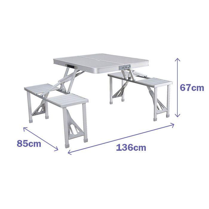 Table de pique-nique - Marbueno - Aluminium - Pliable - Gris - 136 x 67 x 85 cm