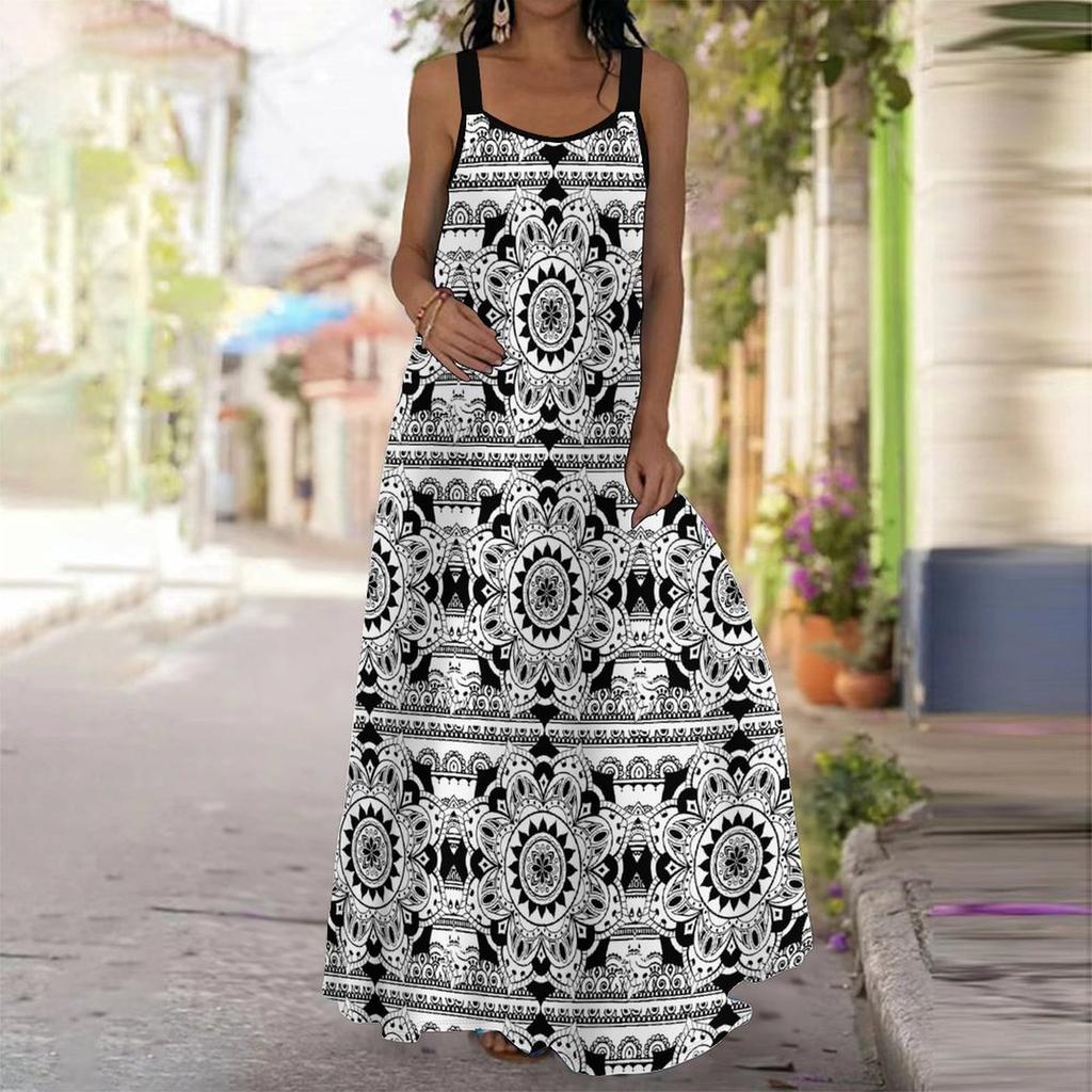 Women's Slip Dress Maxi Long Dress Datura Print Stitching Print Dress Spring & Summer Leisure Vacation