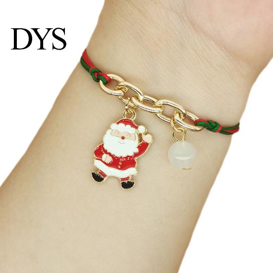 Christmas Party Favors Bracelets, Red Green String Bracelet, Adjustable Charm Bracelet Holiday Bracelets with Glow in The Dark Bead for Women