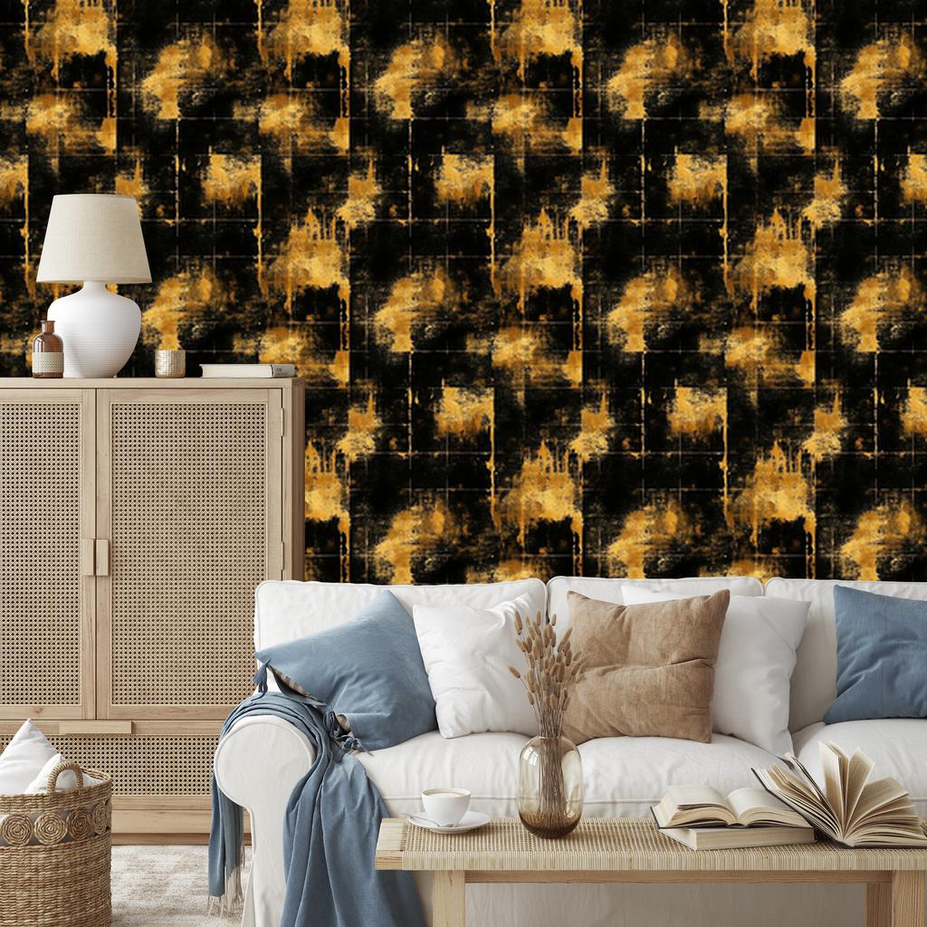 Aged Gold Ochre and Black Wallpaper for Living Room and Bedroom 50x1000