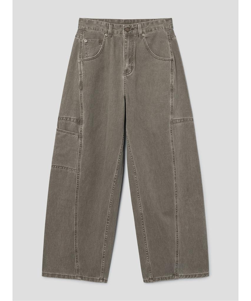 Saendeusaundeu (Unisex) Wide Balloon Fit Work Denim Khaki