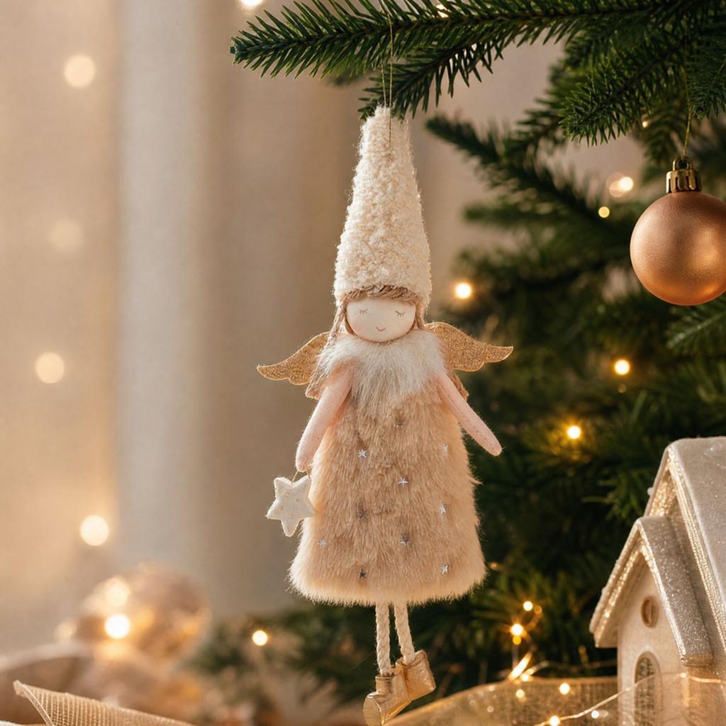 Plush Doll Ornament with Long Hat, Christmas Tree Hanging Decoration for Girls