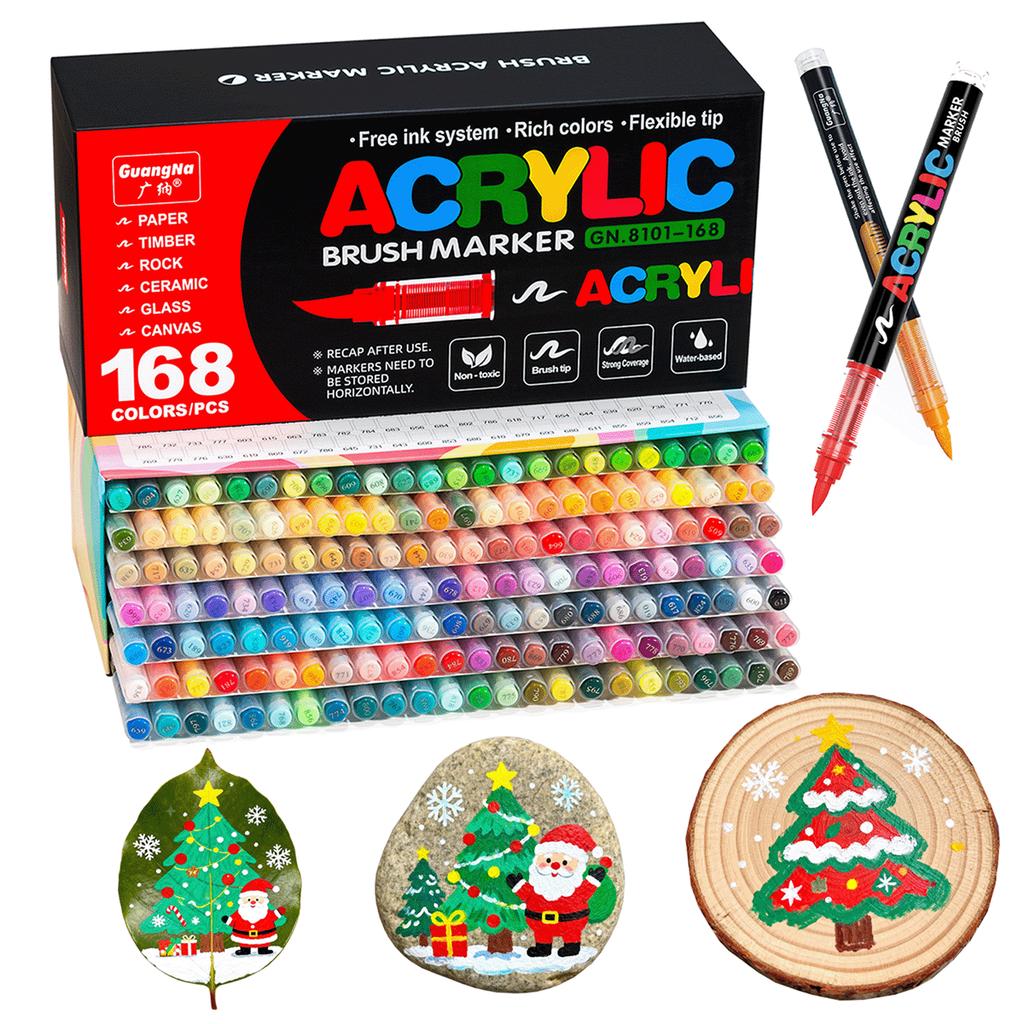 Acrylic Paint Soft Brush Markers Set, Soft Brush Tip Automatic Ink Control Paint Markers, Acrylic Paint Pens for Wood, Stone