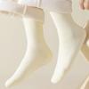 1 Pair Women Winter Socks Solid Color Ribbed Cuffs Thickened Plush Lining Sleeping Socks Autumn Winter Daily Wear