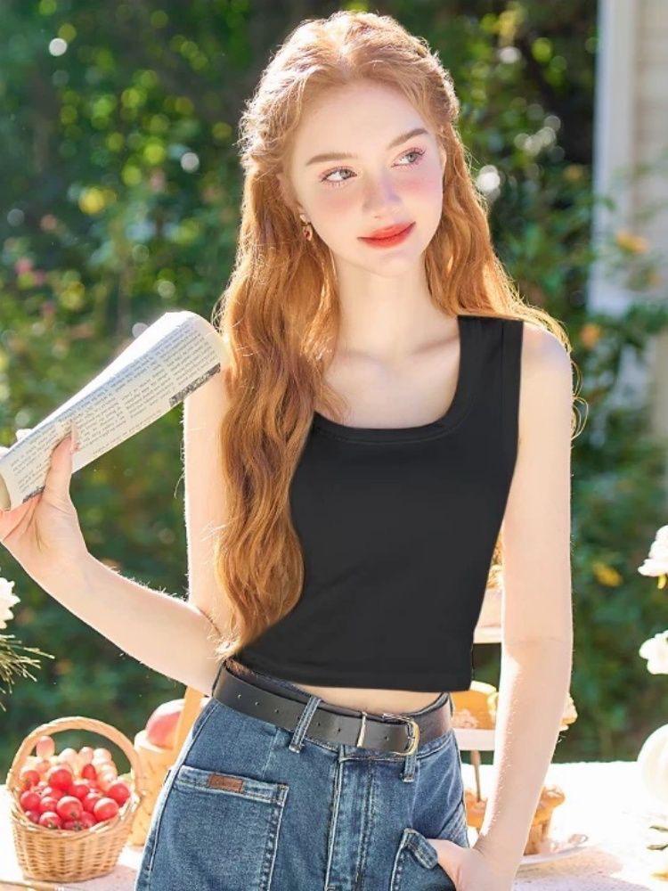 2026 Spring/Summer Women's Spicy Cropped Tank Top - Sexy Versatile Solid Color Round Neck Base Layer