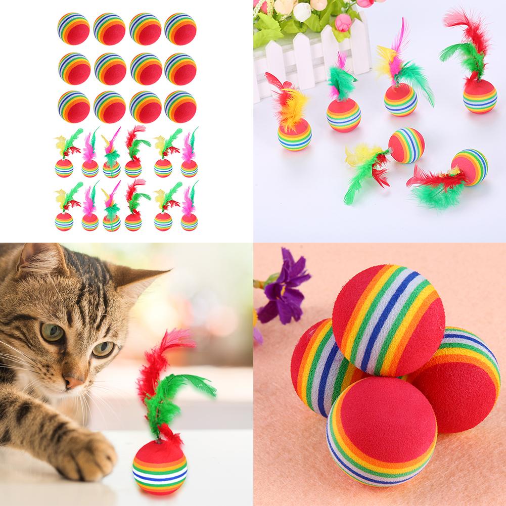 12pcs Kitten Colored Rainbow Toy Balls Lovely Teasing Toy Soft Light and Non-toxic Super Cute Beautiful with Feather for Cats