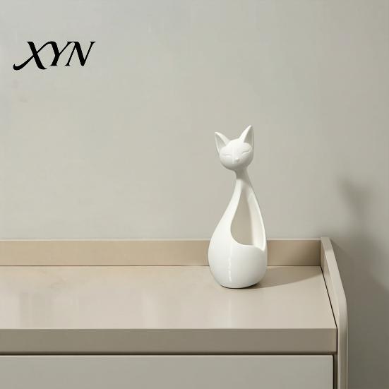 Desktop Succulents Holder Cute Cat-Shaped Sculpture, Hollow Out Ceramic Kitty Flower Pot with Smiling Face, Adorable Modern Planter Decor &