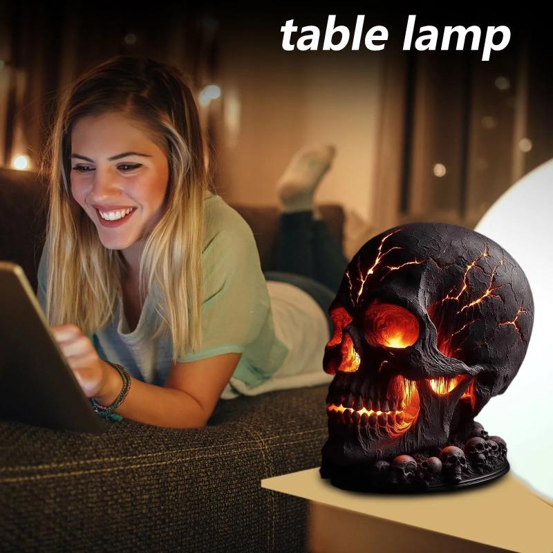 Dekorace lebky z magmatického kamene Stolní lampa lebka s strašidelným LED světlem pro halloweenskou párty Dekorace na krbovou římsu Jedinečný pokojový akcent k zapálení