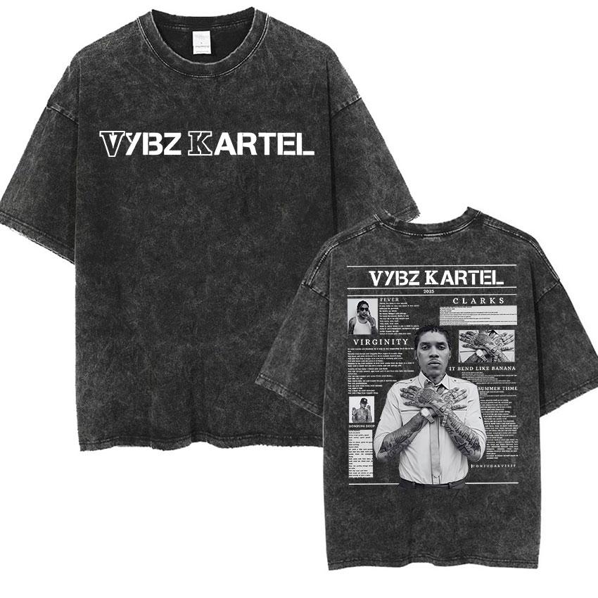 Rapper Vybz Kartel Tour New Album TShirt Unisexs Hip Hop Gothic Short Sleeve T Shirt Vintage Oversized Washed Cotton Tshirts S
