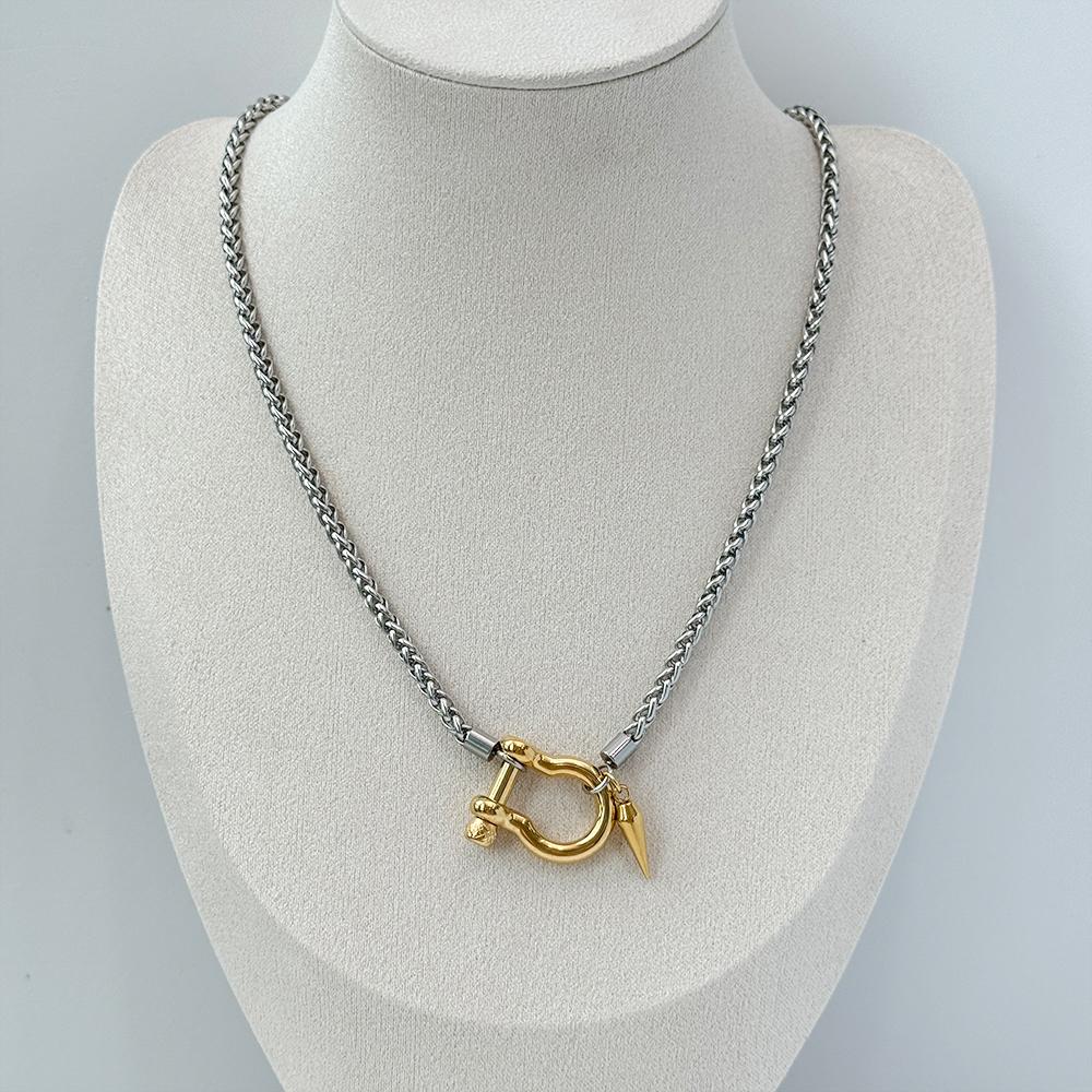 Non Tarnish Waterproof Jewelry 18K Gold Plated Stainless Steel Rope Chain Choker Necklace Two Tone Horseshoe Necklace YF3383