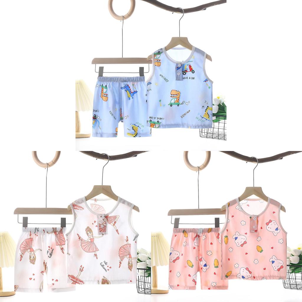 Space Kids Sleeveless Vest Set With Cotton Satin Short Pants For Summer Comfort And Play