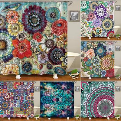 3D Blume Indien Böhmischer Druck Nordischer Stil Duschvorhang Set mit Haken Naturlandschaft Heimdekoration Badezimmervorhänge