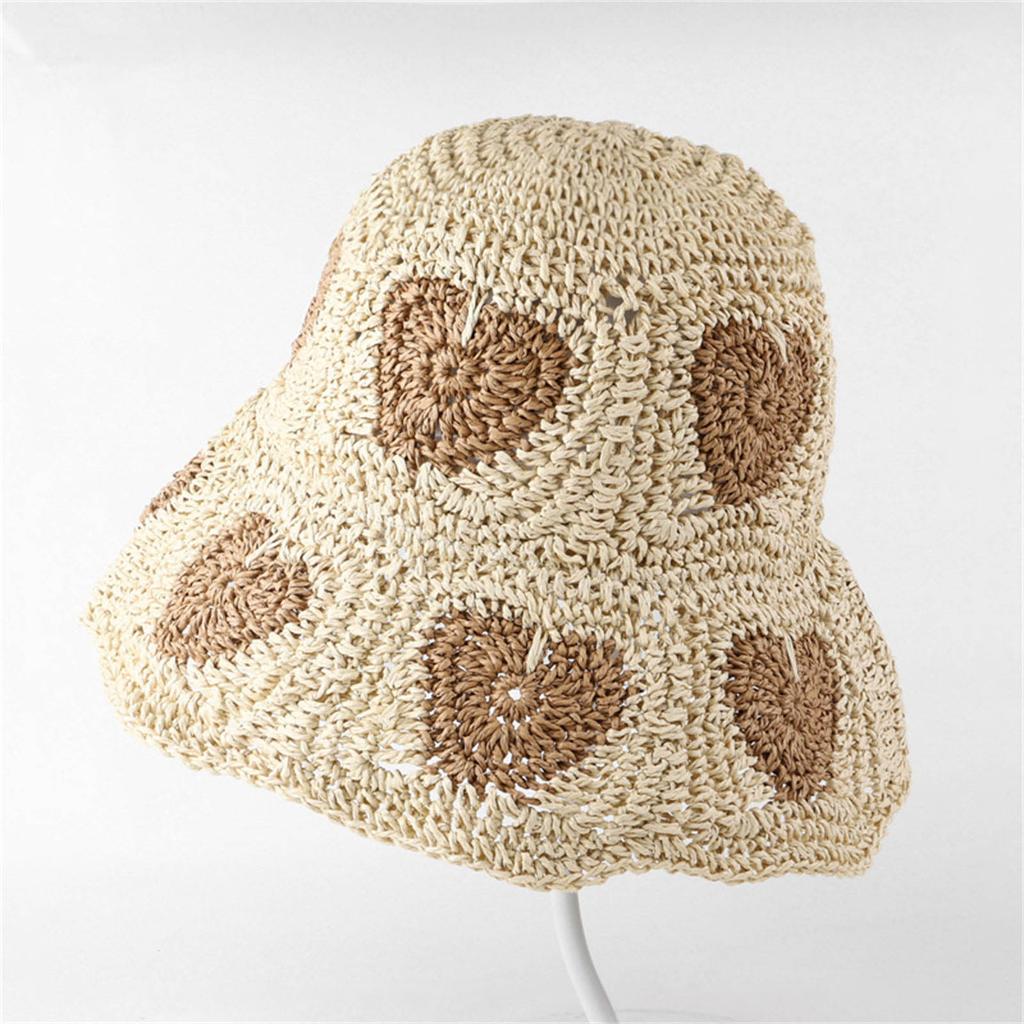 Handmade Bucket Hat Elegant Straw Beanies Colorful Cloch Style for Women Party Heart Hat Lady Knitted Bucket Hat
