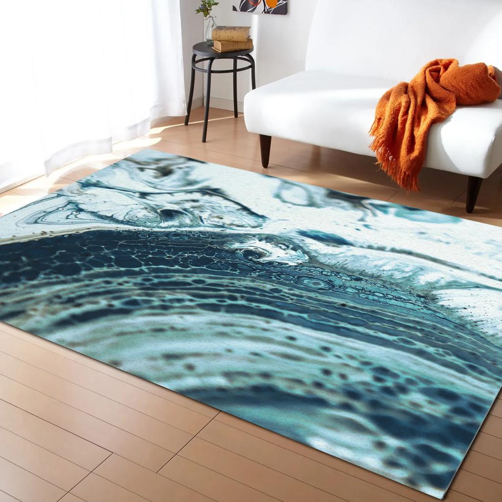 Turquoise Marble Lattice Textured Carpets for Living Room Household Bedside Rug Sofa and Coffee Table Blanket Office Floor Mats