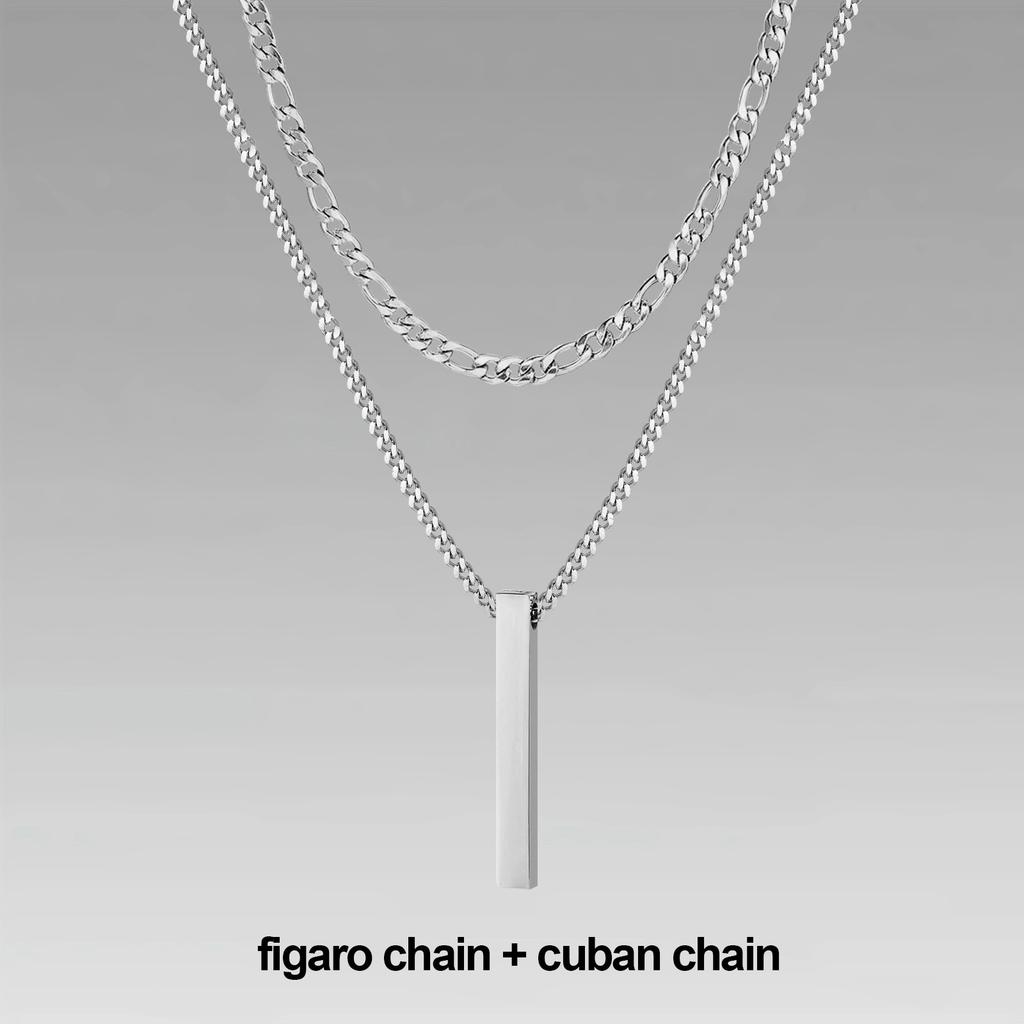 Vnox 3D Vertical Bar Necklaces for Men, Layering Stainless Steel Geometric Pendant, Layered Wheat Rope Cuban Chain, Boy Collar