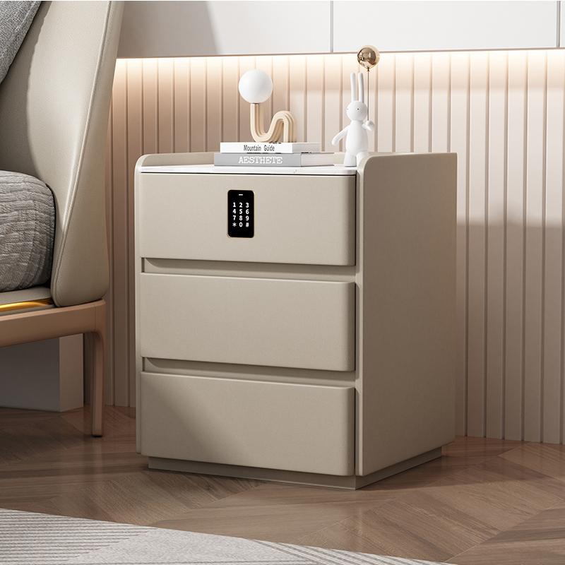 Modern Minimalist Solid Wood Nightstand Cream Style Bedside Table with Wireless Charging Hub Storage Cabinet for Bedroom