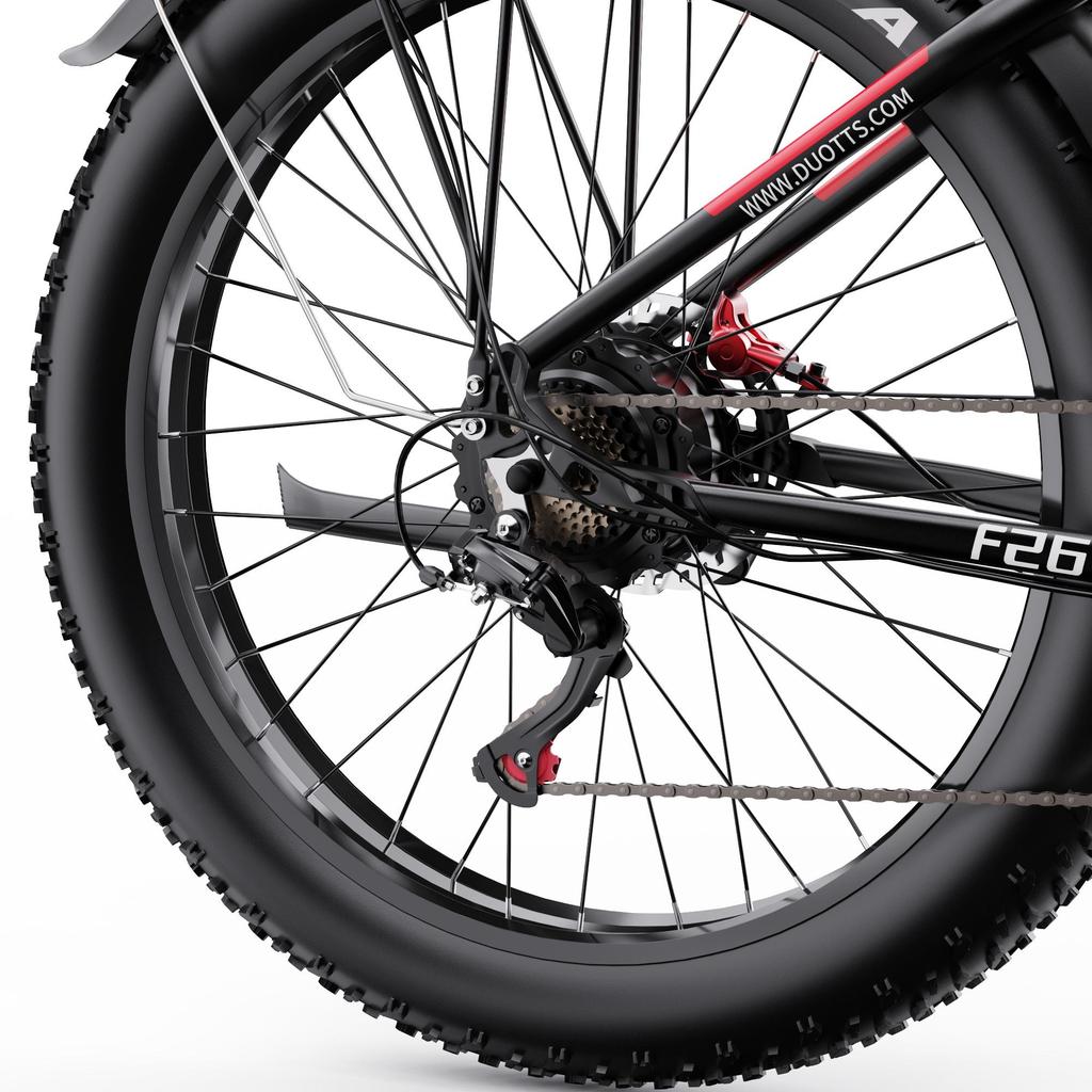 DUOTTS Elektrické kolo F26: Motor 750 W, dojezd 120 km, 26" tlusté pneumatiky, vodotěsnost IPX5, stoupavost 55°