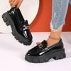 Fashion New Retro Metal Buckle Loafers for Women Spring Autumn Black Slip On Comfortable Pumps Thick Soled Females Casual Heeled Shoes