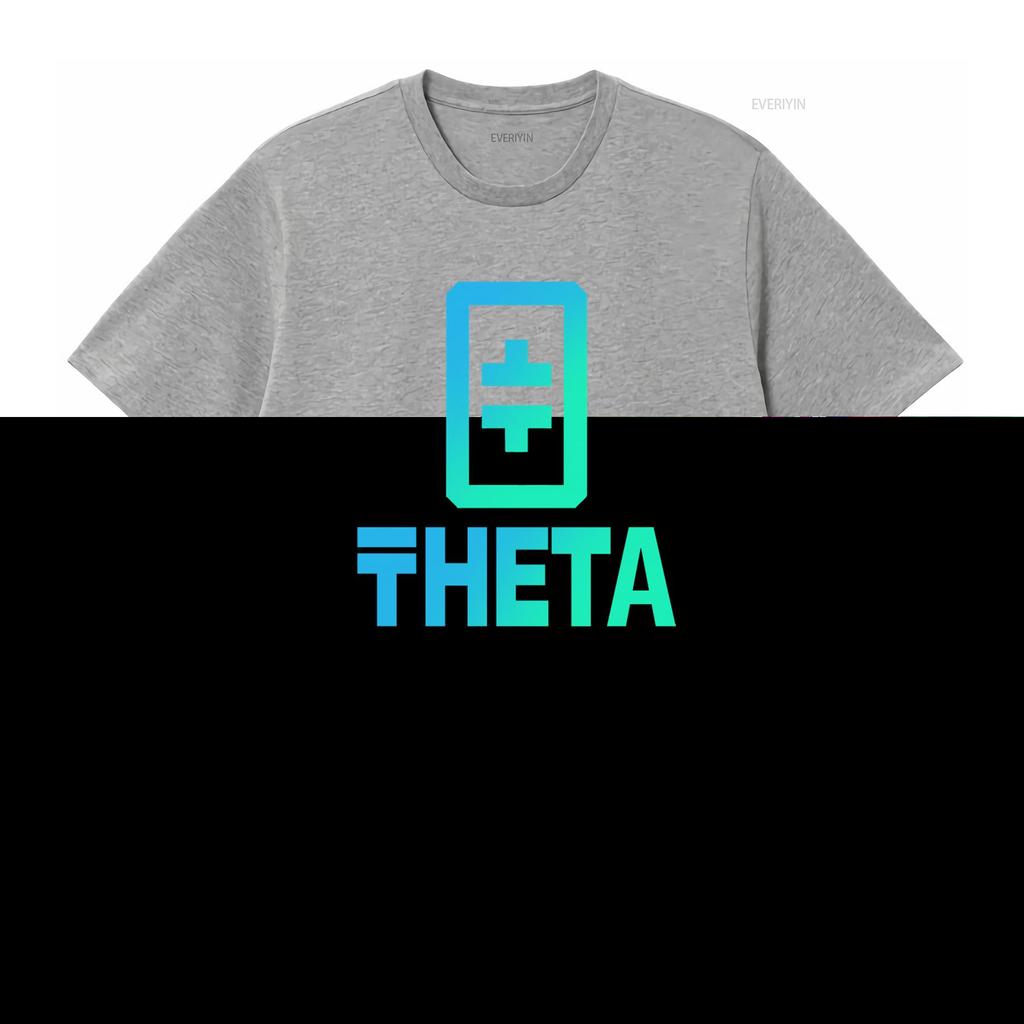 Theta Crypto Token Coin Print T Shirt Fashion Vintage Washed Soft Stretched Streetwear Casual Homme Comfortable Graphic