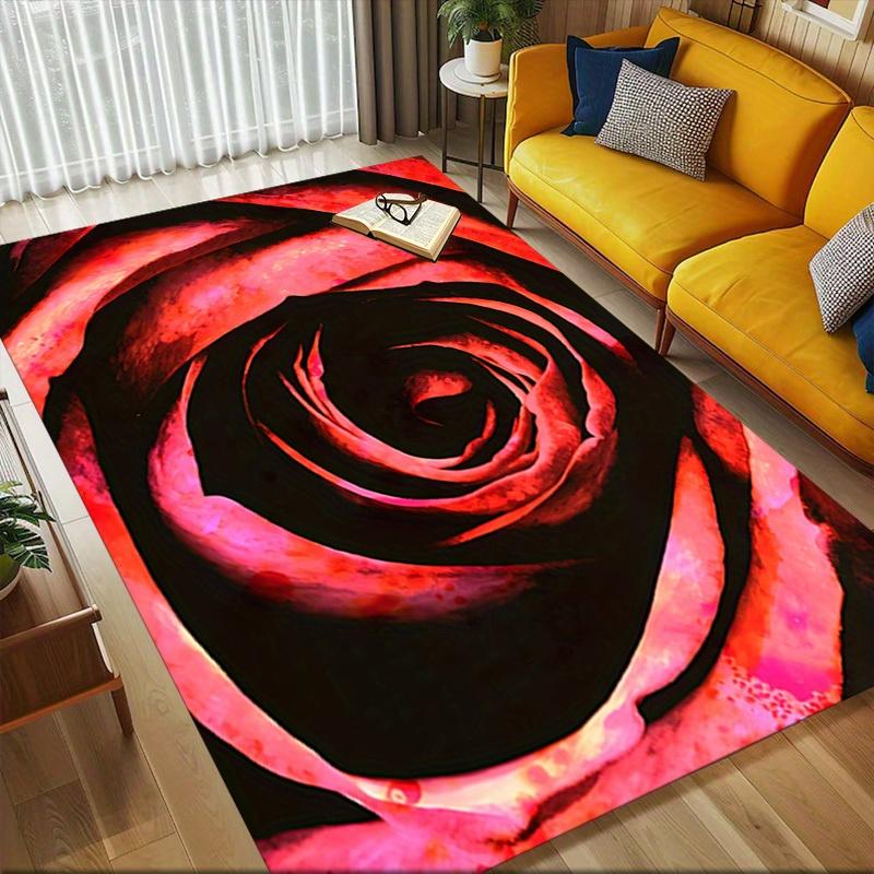 1pc Rose Swirl Themed Rug for Home Decor, Non-slip Office Carpet, Chair Mat, Outdoor Mat, Christmas and Halloween Gifts-0731022