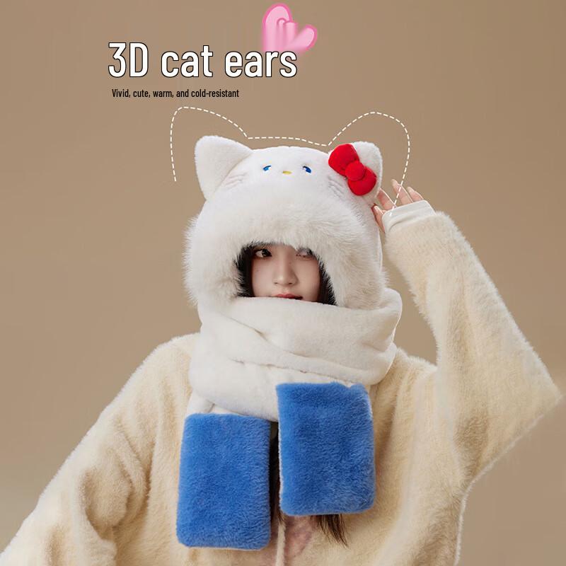 Roztomilý zimní set: Čepice, šála a rukavice s kočičím motivem, 3dílná sada