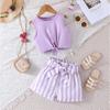 Tops Round Neck Sleeveless Shirt + Vertical Strips Stitching Shorts Casual Baby Clothes