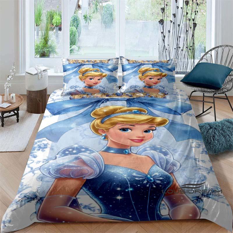 Cartoon-themed Cinderella fairy tale duvet cover and pillowcase bedding set, suitable for boys' and girls' bedrooms, and as a