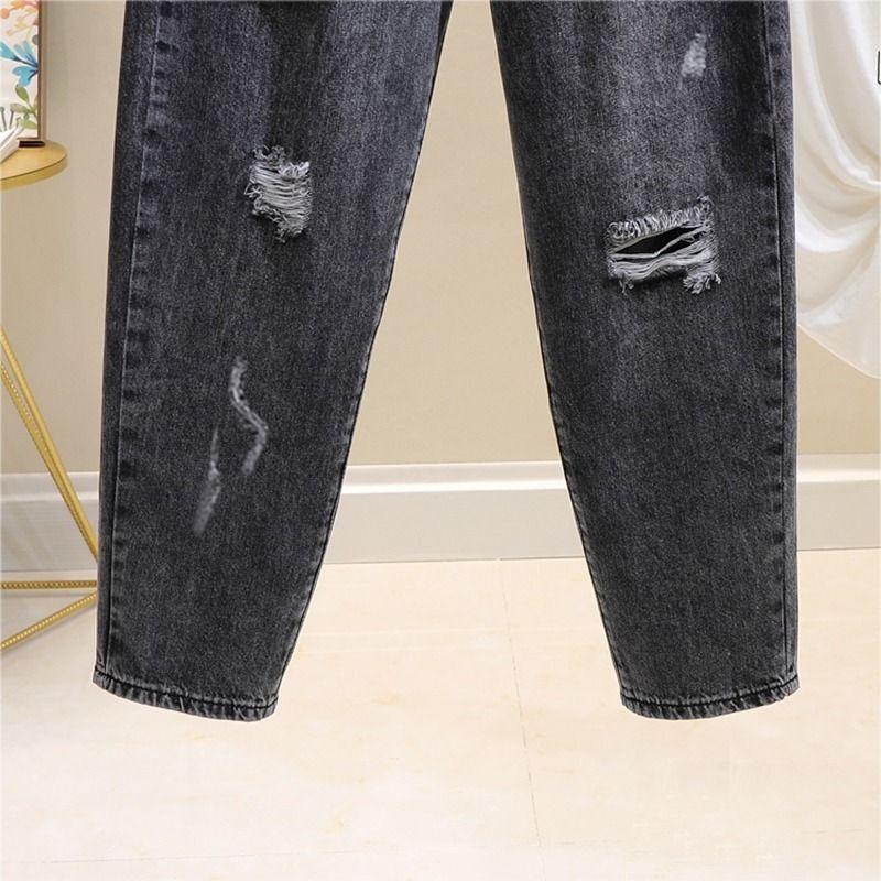 Blugi perforați la modă de toamnă Pantaloni drepți largi, versatili, cu talie înaltă