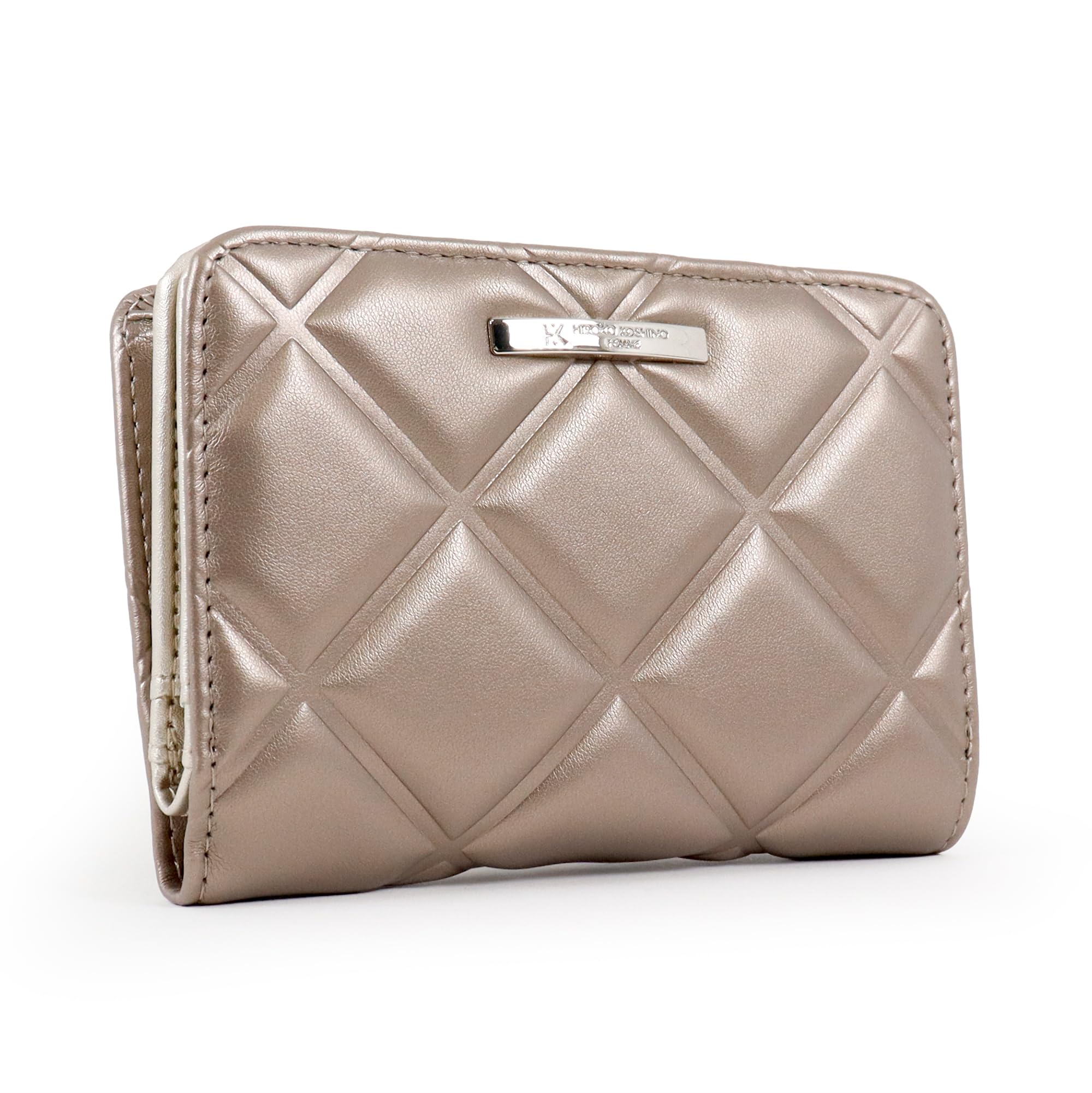 

Hiroko Koshino Femme Bifold Wallet with Easy to Quilted Waffle Pattern Women s L-Zip, Use, (Silver)