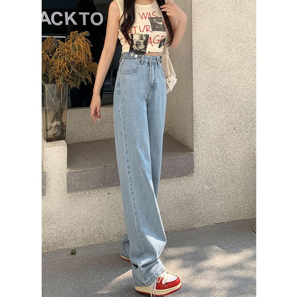 Trendy wide-leg jeans women's 2025 spring and autumn thin small high-waisted and thin straight floor-mopping jeans