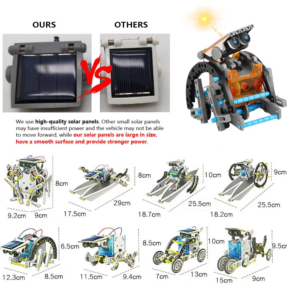 Neuestes 13-in-1 Solarroboter-Bausatz STEM Lernspielzeug DIY Wissenschaftsexperiment Technologische Gadgets Elektrische Solarroboter für Kinder