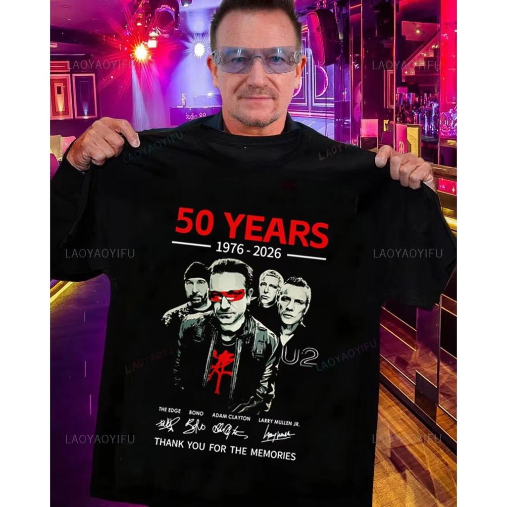 U2 Band 50 Anniversary Graphic Tee Unisex 1976-2026 Vintage Rock Tribute Signatures T-Shirt Lightweight Breathable and Comfortable Clothes