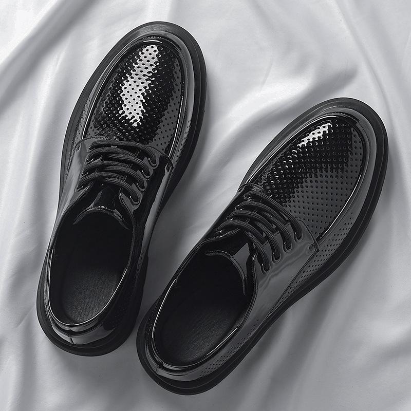 Pánské lakované boty v hongkongském stylu - Britský styl, silná podrážka, lesklé, business formální a ležérní.