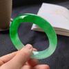Yang Green Treated Jadeite Bangle - Women's Style with Flat Strip, Half Mountain Half Water Design