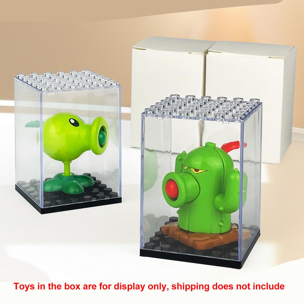 Ovly Stackable Small Brick Building Blocks Mini People Figure Toy Dustproof Display Case Transparent Plastic Box with Baseplate