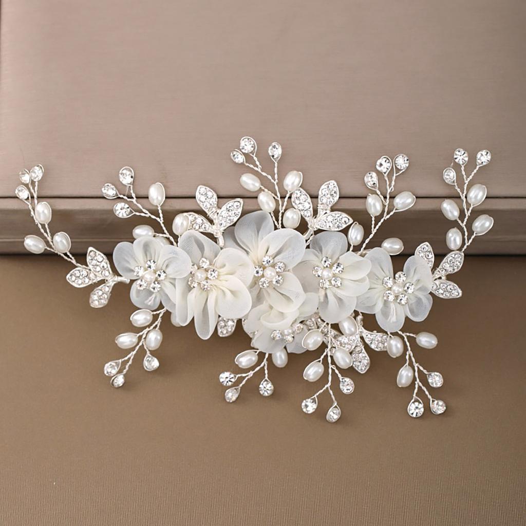 White Silk Flower Hair Clips Elegant Pearls Headpieces Rhinestone Leaf Hairpins Bride Wedding Hair Jewelry Bridal Headdress