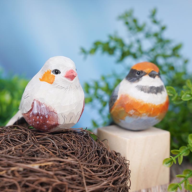 Cute Wood Carving Bird Handmade Mini Small Bird Ornament Carving Nordic-Style Wooden Bird Figurine Children'S Toys
