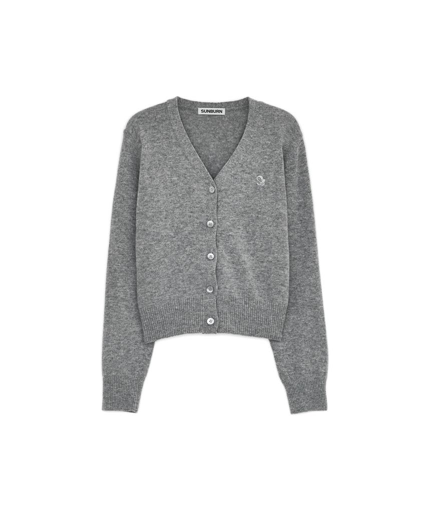 SUNBURNPROJECT Cashmere Basic V-Neck Cardigan, Melange Gray