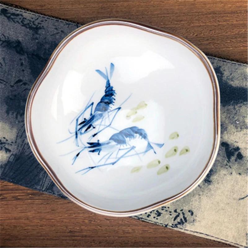 Refreshment Dish Chinese Fruit Dessert Plate Small Dish Jingdezhen Underglaze Color Ceramic Tea Tray Hand Painted Tableware