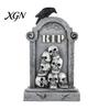 Vintage Style Horror Statue Halloween Skull Tombstone, Stone Look Retro Gothic Resin Creepy Distressed Gray Effect Figurine Crow Gravestone