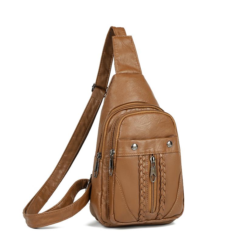 Women's Soft Leather Chest Bag Rivet Shoulder Crossbody Bag