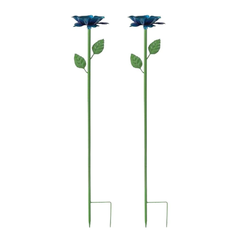 2Pcs Iron Art Bee Water Feeder Metal Flower Bee Watering Station Bird Bath Stand Household Use синий
