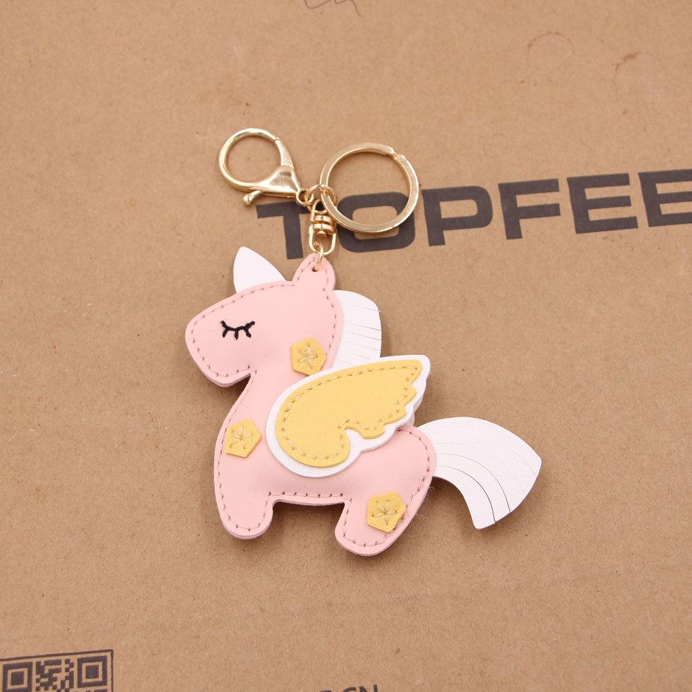 Miniso Cartoon Unicorn Pegasus Faux Leather Keychain/colorful Car Key Charm Cute Style Bag Accessory Gift