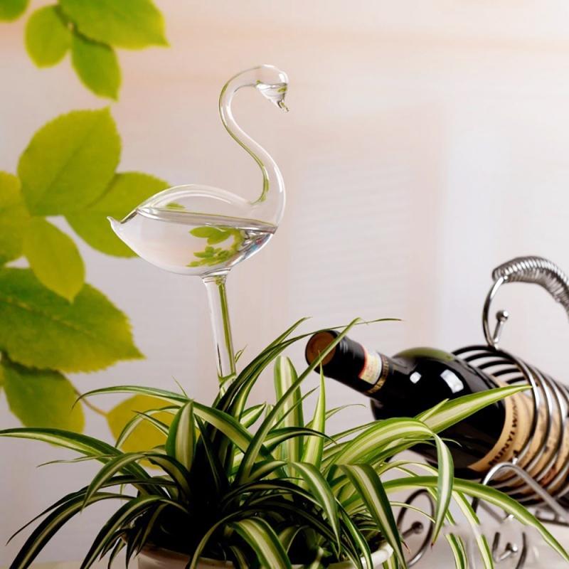 Swan Automatic Flower Pourer Glass Vase Crafts Hydroponic Animal Plant Waterer
