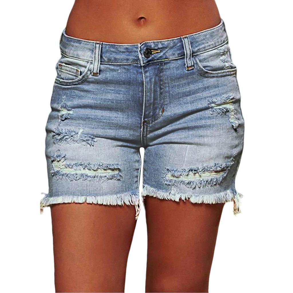 Damen Denim Klassisch Vielseitig High Waist Modische Shorts
