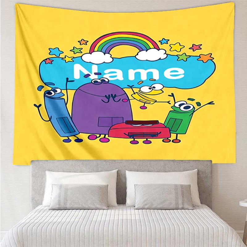 Custom Name StoryBots Print Tapestry, Backdrop, Easy Setup, Ideal for Bedroom, Office & Living Room, with Aesthetic Wall Hanging Decor.