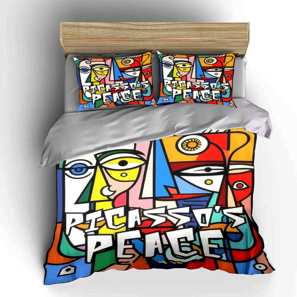 Kleurrijke Abstracte Kunst Set Decoratie Slaapkamer Decoratie voor Kinderen en Volwassenen, Prachtige Drie-Delige Beddengoed Set Cadeau EU Twin 135X200cm&set