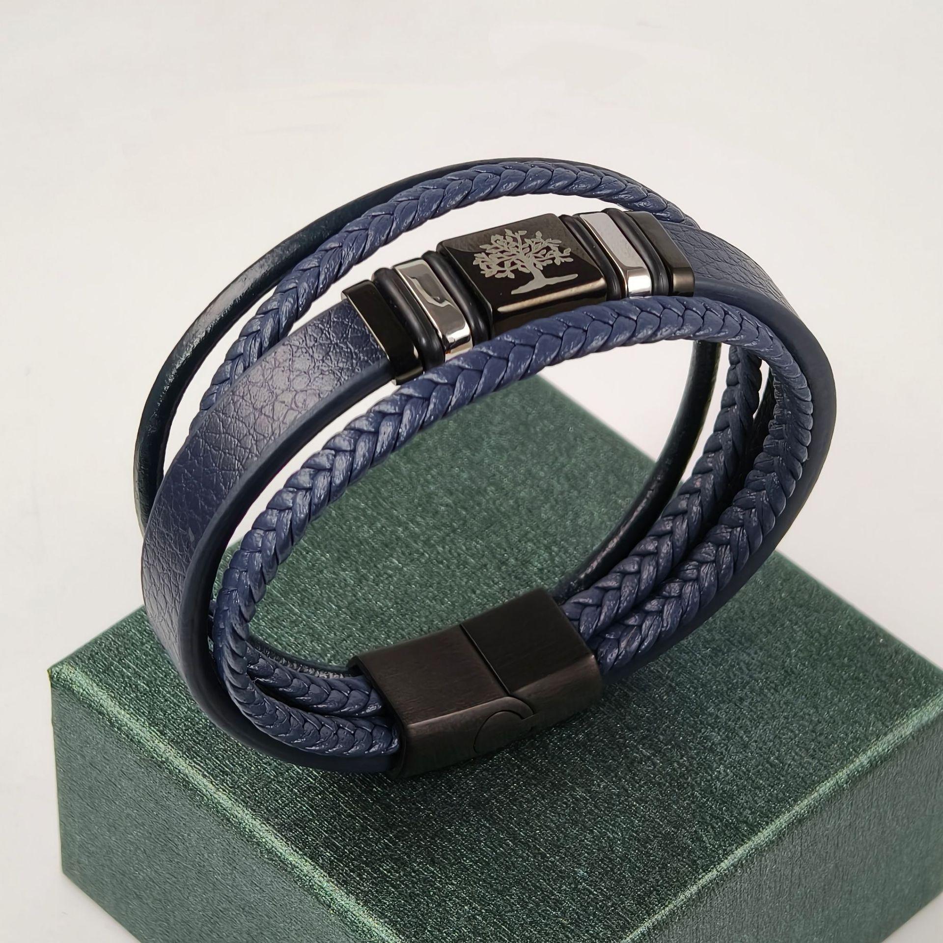 

New European and American Fashion Leather Rope Chain Tree of Life Bracelet Men s and Women s Bracelet 2026 19cm чёрный